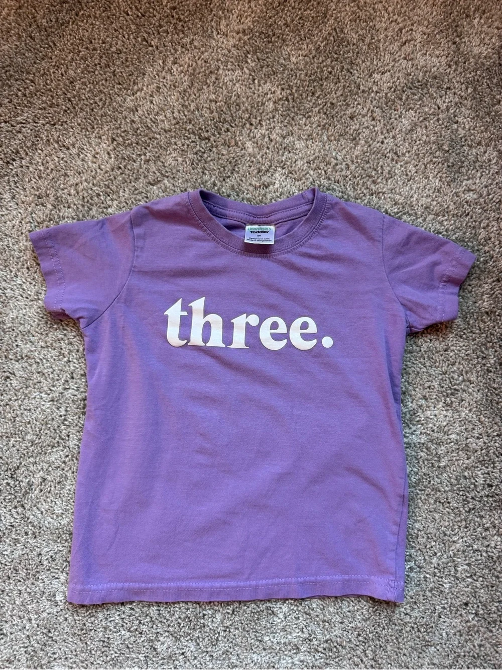 Girls 3rd Birthday Shirt Purple “Three” Graphic Tee Toddler Size 4T